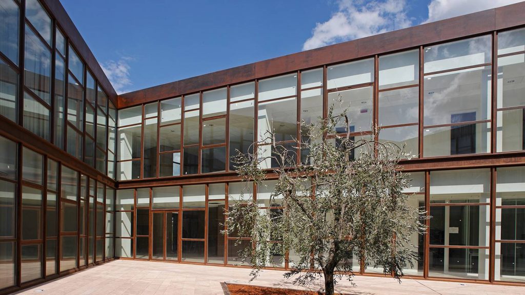 Image of a large building with corten steel windows