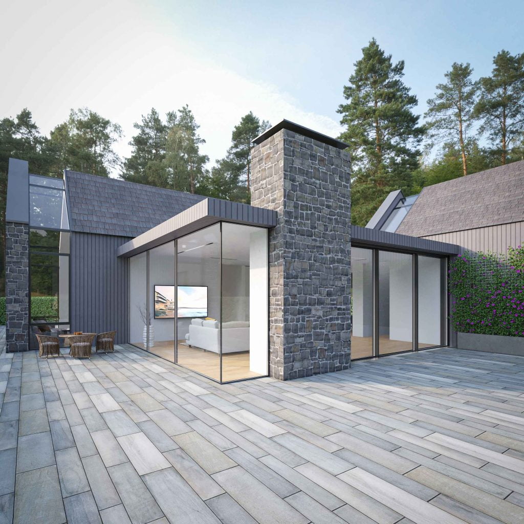rendering of a home with a skylight